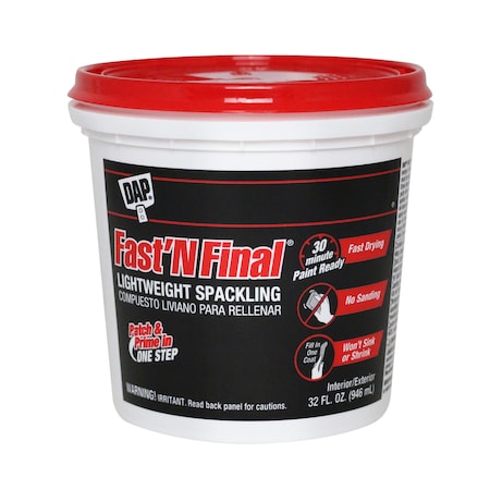 Dap Spackling Paste, 1 qt, Tub, White 12142